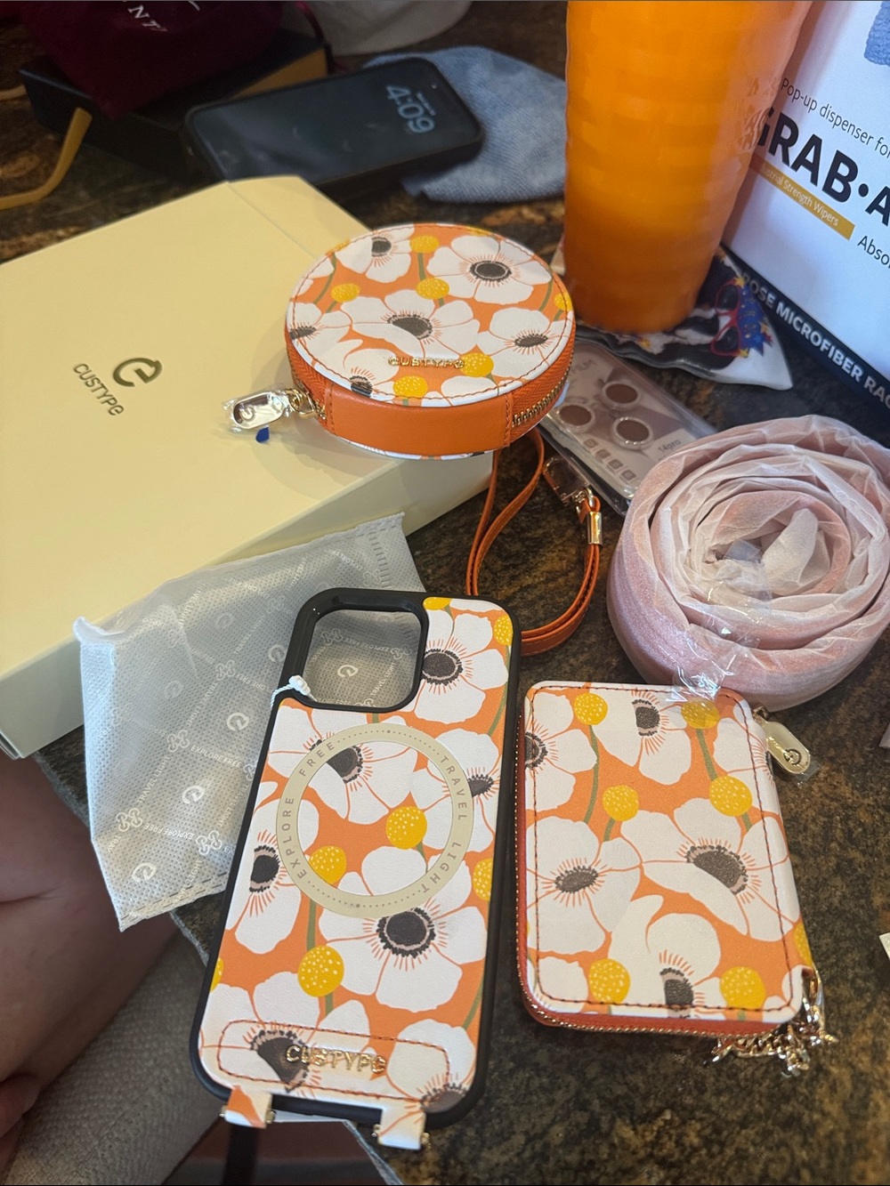 CustypeOrange Floral Phone Case & Accessory Set - Orange Floral phone case